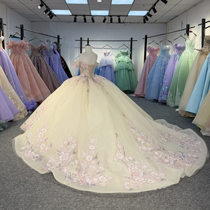 Dy5961 Champagne Quinceanera Dress Ball Gown Sweetheart Lace Appliques 3D <b>Flowers</b> <b>Sweet</b> 16 Natural Anti-static Chiffon for - Product Image 2