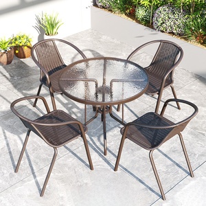 Ensemble de salle à manger d'extérieur mince de qualité supérieure <span class=keywords><strong>pour</strong></span> terrasse, avec <span class=keywords><strong>table</strong></span> circulaire en verre, idéal <span class=keywords><strong>pour</strong></span> les petits espaces arrière étroits - Product Image 3