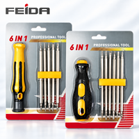 FEIDA 6 in 1 Set Obeng Magnetik Kuat Multi Bit Tipe Y Torx Segitiga Phillips Alat Perbaikan Tangan