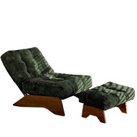 MAXYOYO Fauteuil d'appoint moderne avec cadre en bois, repose-pieds capitonné et dossier réglable, ensemble confortable pour salon