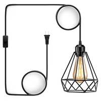 Lustre industriel minimaliste noir à tête unique, abat-jour géométrique en fil métallique, suspension simple en métal
