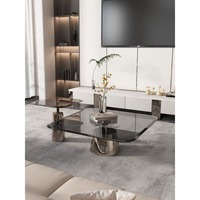 Nordique De Luxe Moderne Salontafel Couchtisch Marbre Top End Coffes Table Ensemble Canapé Côté Ronde En Verre Table Basse