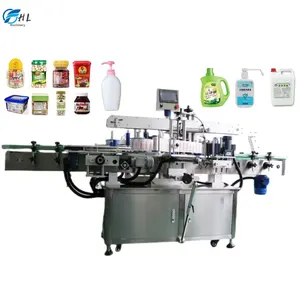 fully automatic double side labeling machine for flat oval rectangular square round bottles