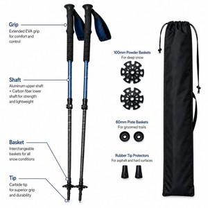Ensemble de bâtons de <span class=keywords><strong>ski</strong></span> de randonnée Zeroring en aluminium et carbone, bâtons de neige réglables avec paniers supplémentaires et sac de transport - Product Image 2