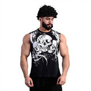 Men's Custom High Quality Trendies DTG Printed <b>Skull</b> Design Tank <b>Top</b> 280 Grams Loose Fit Streetwear Casual Tank <b>Top</b> - Product Image 1