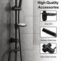 Perlengkapan Shower Kuningan Hitam Matte Modern, Sistem Shower Kamar Mandi, Keran Mixer Bak Mandi, Set Shower Hujan Termostatis Air Panas Dingin