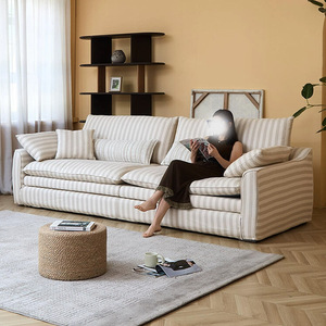 Sofá Recto de Tela de Lino Estilo Wabi-Sabi con Brazos Abrazadores, Cojín de Plumón Extraíble, Sofá de Mediados de Siglo para Sala de Estar Pequeña - Product Image 3