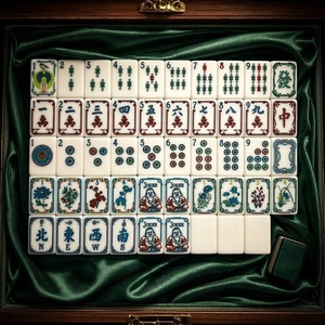 Mahjong impérial en marbre vert jade oriental, 166 pièces, collection de tuiles à points de bambou et de dragon blanc crème - Product Image 4