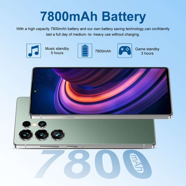 New 7.3 Inch HD Deca Core S25Ultra 4G Smartphone 12GB+512GB Storage 108MP 120Hz AMOLED Display Multilingual (English French)