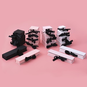 Wholesale Cardboard Jewelry Box with Black Ribbon pink Black Paper Earrings Ring Necklace <b>Watch</b> Jewelry Packaging Gift Box - Product Image 3