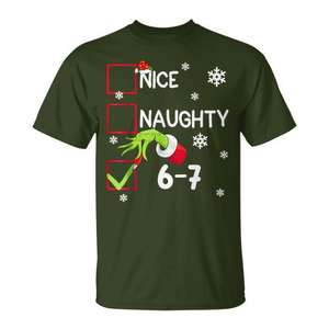 Camiseta navideña con meme de Navidad Nice Naughty 6 7 para niños y niñas - Product Image 1
