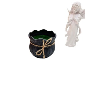 Mini vase en plastique floqué Grid Ingot de 10 cm de diamètre pour plantes artificielles, décoration d'hôtel, blanc, noir, rose - Product Image 5