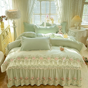 Nuovo <span class=keywords><strong>Set</strong></span> di Quattro Pezzi con Copriletto in Velluto Lattiginoso Opaco da 230g con Doppio Ricamo in Pizzo, <span class=keywords><strong>Set</strong></span> di Biancheria da Letto in <span class=keywords><strong>Flanella</strong></span> - Product Image 6
