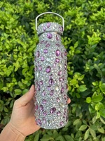 Bouteilles d'eau isothermes en acier inoxydable de 17 oz avec strass bleus scintillants et chaîne, idéales pour les cadeaux
