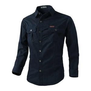 Nueva Llegada: Camisa de Trabajo para Hombre, Estilo <span class=keywords><strong>Vintage</strong></span>, Popelina Antiarrugas, Doble Bolsillo, Manga Larga, Casual, con Botones, para Senderismo y Camping al Aire Libre - Product Image 3