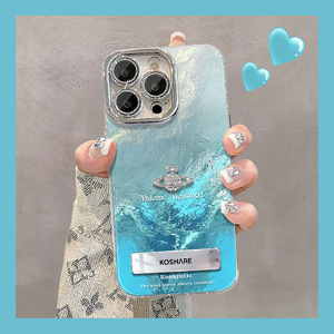 Blue Gradient Stereo <strong>Planet</strong> for Apple 16 Tinfoil Print Phone Case 15 Lens Film Fall Resistant 14 Advanced Sense Phone Case - Product Image 2