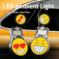 Lumière d'ambiance LED pour voiture à énergie solaire avec visage souriant Emoji, ventouse, lumière d'avertissement pour fenêtre de voiture, capteur de vibration sans fil