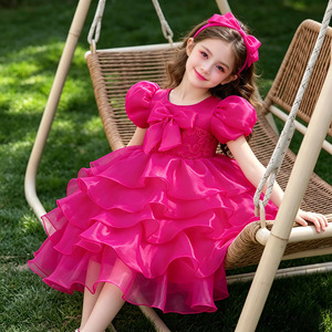 Vestido de niña con lazo y mangas abullonadas, vestido de princesa para desfiles de moda, Halloween, niña de las flores, vestido de fiesta de novia 8622 - Product Image 1