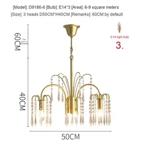Lustre <span class=keywords><strong>LED</strong></span> en cristal français à hauteur réglable, <span class=keywords><strong>salon</strong></span>, chambre à coucher, style simple rétro, éclairage de luxe haut de gamme, tailles moyennes, TianShen - Product Image 6