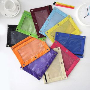 High Quality <b>Large</b> Capacity Pencil Case Three Hole Ten Colors Optional Double Zipper Pencil Pouches Pen Bag - Product Image 3