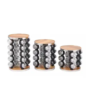 Scaffale di stoccaggio moderno del condimento dell'acciaio inossidabile con <span class=keywords><strong>legno</strong></span> 20 pezzi rotante del barattolo della spezia ripiano a doppio livello - Product Image 1