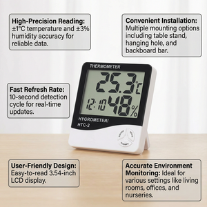 جهاز مراقبة درجة الحرارة والرطوبة المزدوج للاستخدام المنزلي HTC-2 للدفيئات والمستودعات - Product Image 5