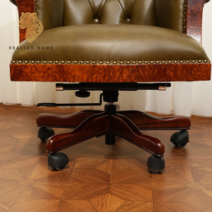 Fauteuil <span class=keywords><strong>de</strong></span> direction <span class=keywords><strong>vintage</strong></span> en cuir véritable acajou <span class=keywords><strong>Chaise</strong></span> <span class=keywords><strong>de</strong></span> <span class=keywords><strong>bureau</strong></span> pivotante à structure en bois et métal avec roues Fauteuil canapé Chesterfield - Product Image 6