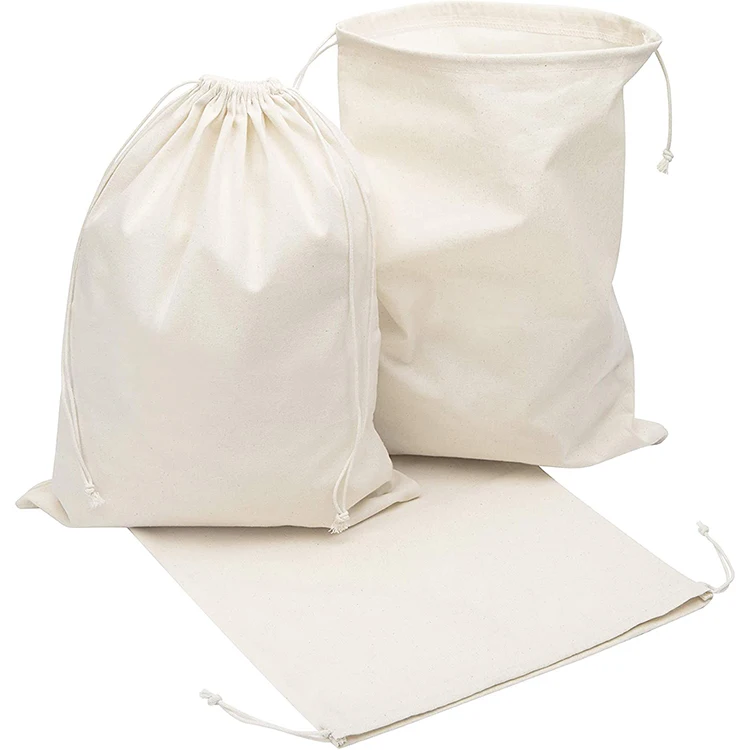 Bolsa de algodón de muselina orgánica, ecológico, personalizada, promocional, tela calicada blanca pequeña, bolsa de lona con cordón con logotipo impreso