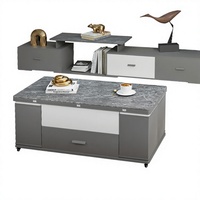 Table de salon et de salle à manger multifonctionnelle pliable en bois massif trempé, gris, pour petite famille, avec fonction de levage