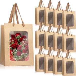 Bolsas de papel Kraft de embalaje de regalo de flores personalizadas con ventana transparente - Product Image 1