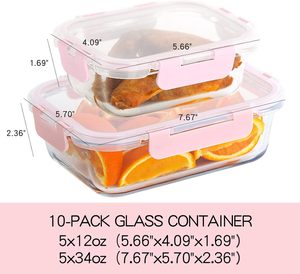 10-Piece Borosilicate Glass Food Storage Container Set Sealing PP <b>Lid</b> 34oz/12oz Capacity Modern <b>Design</b> 5 Color Options - Product Image 2