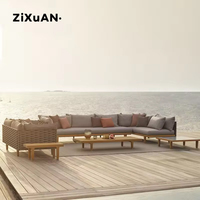 Gartenmöbel-Set Wasserdicht Feuerstelle Outdoor-Sofa-Set Muster Holzbank Sitz Modern Rattan Aluminium Gartenmöbel-Set