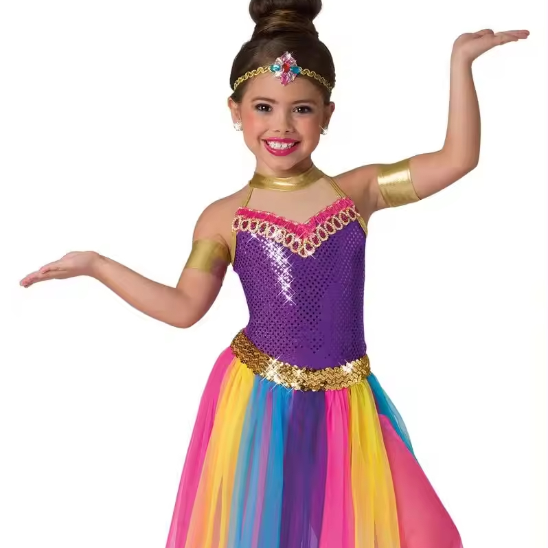 Disfraz De Danza Del Vientre Para Niña – Traje Con Lentejuelas, Top Y Pantalón De Campana Para Carnaval Y Actuaciones