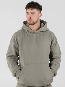 Ensemble survêtement décontracté pour femme en molleton vert olive à capuche, coupe ample, manches longues, couleur unie, 100 % coton - Product Image 3