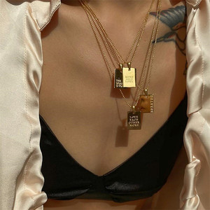 Collar MECYLIFE Minimalista con Colgante Rectangular Grabado con <span class=keywords><strong>Frases</strong></span>, Chapado en Oro <span class=keywords><strong>de</strong></span> 18k PVD, Cadena en Capas, Collar Inspirador - Product Image 3