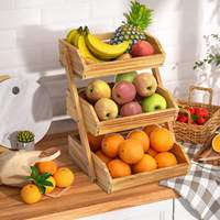 Étagère de rangement pour fruits, légumes et pain en bois de pin rustique, artisanale, durable et éco-responsable, 3 niveaux, style américain