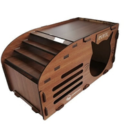 Maison pour chat en bois personnalisée avec escalier, entrée en forme de visage de chat, fentes de ventilation, coussin amovible et nom gravé