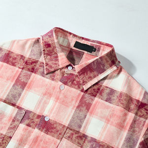 TKAN 168, venta al por mayor, ropa de calle Unisex, camisa informal a cuadros de retazos a cuadros, camisas de franela de gran tamaño recortadas para hombre - Product Image 2