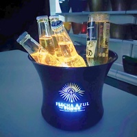 Seau à glace lumineux en forme de taille pour bars et boîtes de nuit Seau en plastique avec plateau lumineux mobile