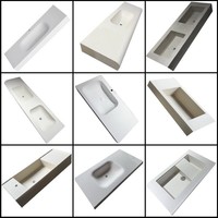 Meuble-lavabo mural double sur mesure avec vasque intégrée en acrylique pur, découpe d'angle personnalisée