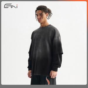 Camiseta de manga larga de doble capa con mangas de llama gráfica con estampado completo desgastado de gran tamaño personalizado - Product Image 4