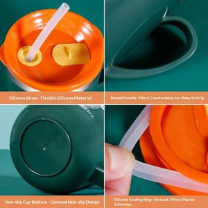 Children's Water <b>Cup</b> Cartoon Creative <b>Cup</b> Lid Double-Layer Insulation Anti-Scalding Scale <b>Straw</b> Sealed & Leakproof - Product Image 3