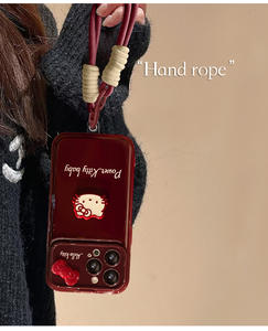 เคสโทรศัพท์กันกระแทกการ์ตูน ลายโบว์ ตุ๊กตาแมว สายคล้องคอ หน้าต่างขนาดใหญ่ สีแดงไวน์ ซิลิโคนนิ่ม - Product Image 5