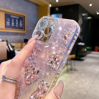 Étui de téléphone en TPU de luxe avec strass pour Apple iPhone 15 Pro Max, neuf, avec film de protection d'objectif intégré et poignée