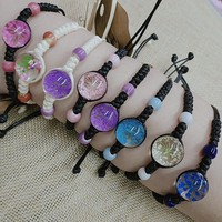 Bracelet unique pour femme, taille ajustable, simplicité végétale, corde d'ambre tissée, bijoux en fleurs séchées, bracelets et joncs