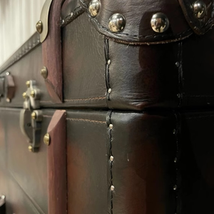 Cassettiera Vintage Retrò <span class=keywords><strong>in</strong></span> Stile Americano e Britannico con Cinque Cassetti Mobili, Finitura <span class=keywords><strong>in</strong></span> Pelle Cerata per Soggiorno - Product Image 4