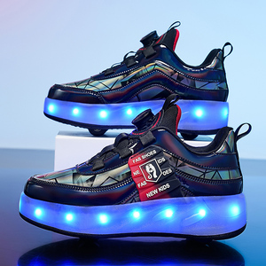 Zapatos <span class=keywords><strong>de</strong></span> patinaje <span class=keywords><strong>de</strong></span> doble uso <span class=keywords><strong>de</strong></span> cuatro ruedas, zapatillas informales con rodillos <span class=keywords><strong>de</strong></span> doble <span class=keywords><strong>fila</strong></span> para niños y niñas, zapatillas deportivas para caminar y correr para hombres y mujeres - Product Image 1