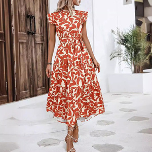 Vestidos Maxi Casuales de Verano 2026 con Cintura Natural, Corte en A, Estilo Swing, Detalle de Lazo en la Manga con Volantes y Detalle de Pendientes de Madera, Ecológicos y Transpirables - Product Image 4
