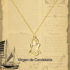 Collana vergine di Candelaria in acciaio placcato oro con catena a catena di serpente alla moda motivo floreale color oro tempestato di diamanti - Product Image 2