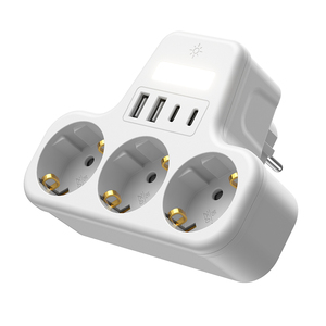 Ổ cắm tiêu chuẩn EU với bộ chuyển đổi ổ cắm <span class=keywords><strong>3</strong></span> chiều USB (3500W/16A) Ổ cắm 7 trong 1 với 2 cổng USB -A & 2 cổng USB-C với đèn ngủ - Product Image 3